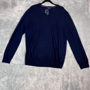 Brooks Brothers Men's Pullover Sweater V Neck Merino Wool Navy Blue XL NWT